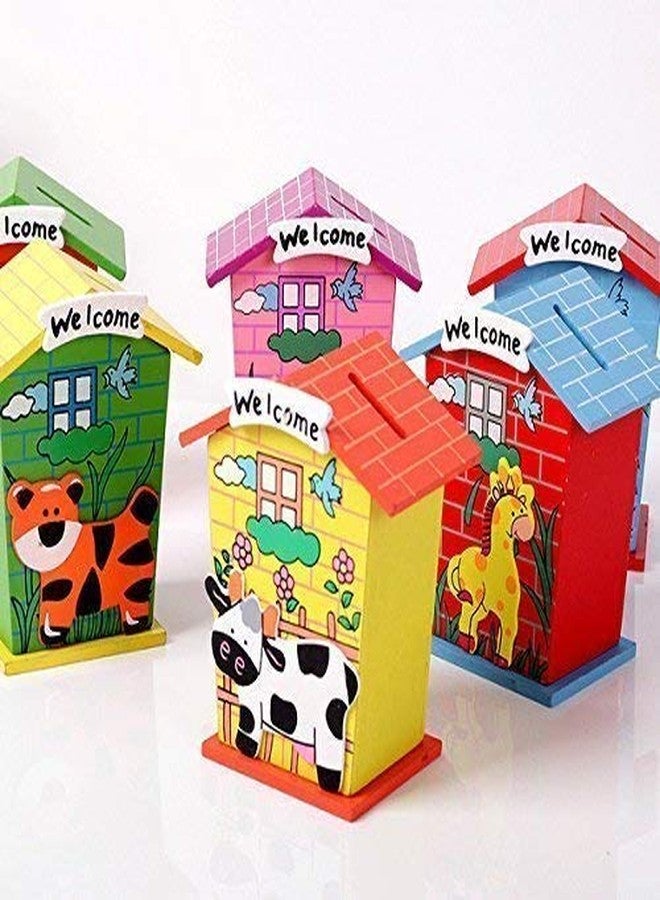 ArtRIght Piggy Bank for Kids Wood House Animal Designs, Multi Color Perfect Return Gift for Kids Birthday Party Random Colour (Pack of 3) - Image 1